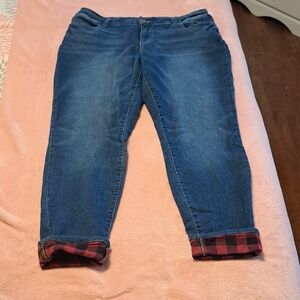 Maurices Blue Jeans with Red Plaid Cuffs